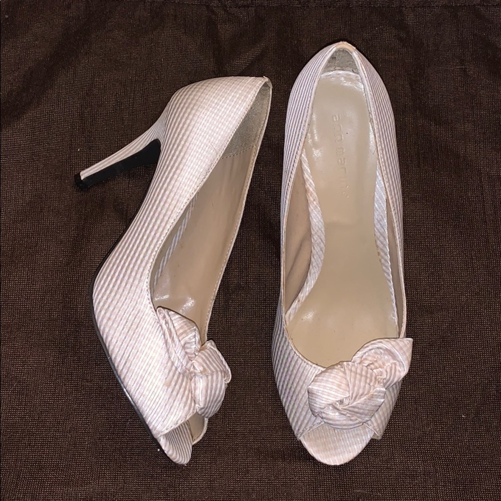 ANN MARINO sateen checkers pattern peep toe hills